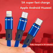 XJ-76 40W 5A 3 in 1 USB to 8 Pin + Type-C + Micro USB Super Flash Charging Cable, Length: 1.18m(Colour)