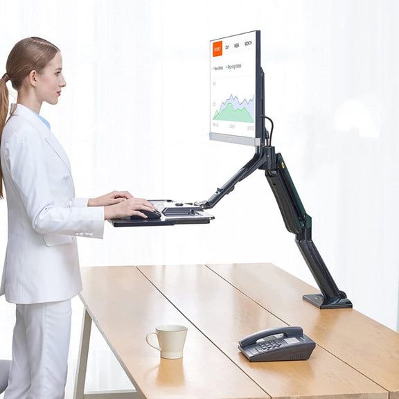 NORTH BAYOU NB40 Ergonomic Height Adjust Computer Stand Workstation 22-32 Inch Monitor Mount Bracket with Keyboard Plate Desk Stand