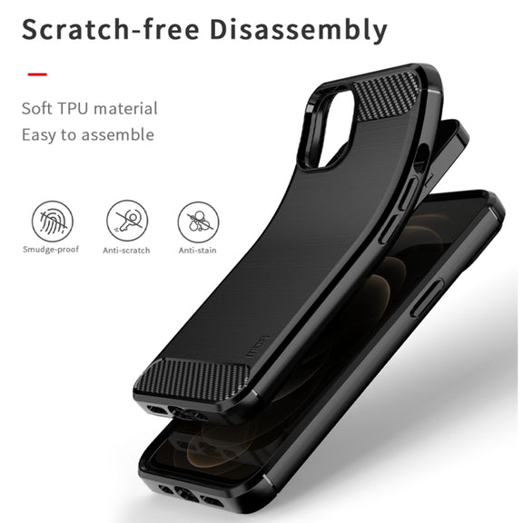 For iPhone 14 Plus MOFI Gentleness Brushed Texture Carbon Fiber TPU Phone Case  (Gray)