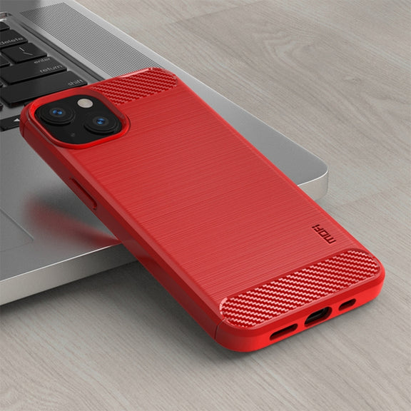 For iPhone 14 Plus MOFI Gentleness Brushed Texture Carbon Fiber TPU Phone Case  (Red)