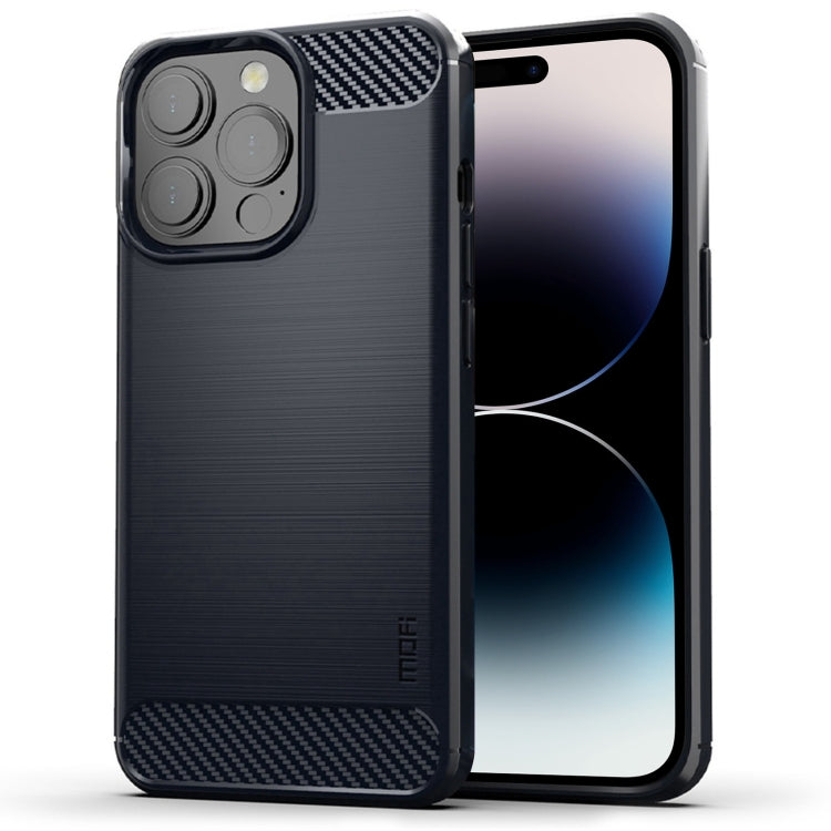 For iPhone 14 Pro Max MOFI Gentleness Brushed Texture Carbon Fiber TPU Phone Case (Blue) - iPhone 14 Pro Max Cases by MOFI | Online Shopping South Africa | PMC TechLife