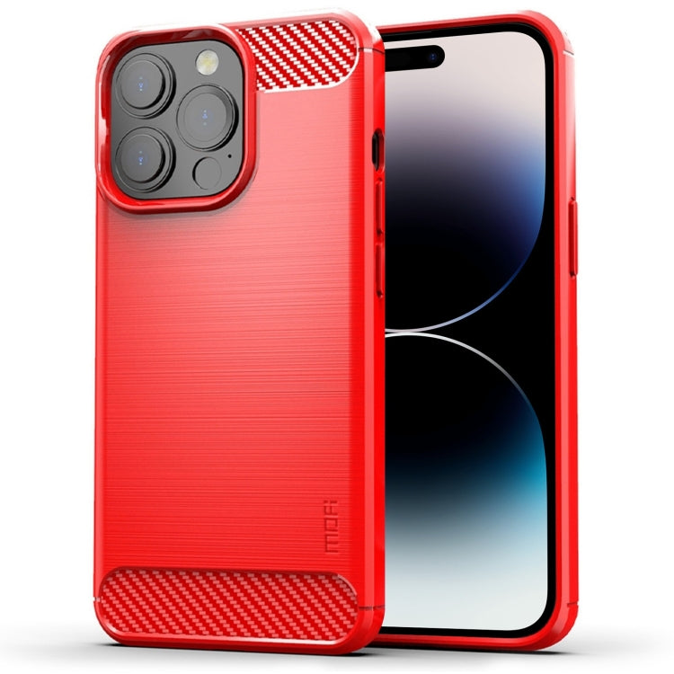 For iPhone 14 Pro Max MOFI Gentleness Brushed Texture Carbon Fiber TPU Phone Case (Red) - free shipping - PMC TechLife - Order now!
