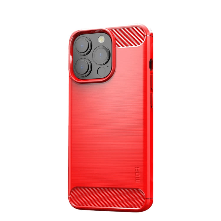 For iPhone 14 Pro Max MOFI Gentleness Brushed Texture Carbon Fiber TPU Phone Case (Red) - free shipping - PMC TechLife - Order now!