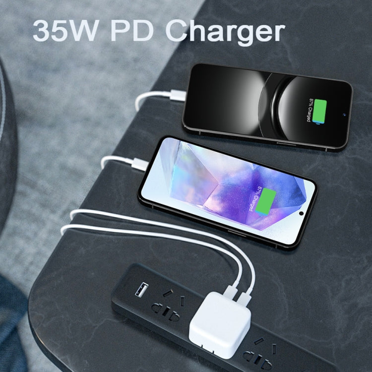 PD 35W Dual USB-C / Type-C Ports Charger with 2m Type-C to Type-C Data Cable, UK Plug - USB Charger by PMC TechLife | Online Shopping South Africa | PMC TechLife | Buy Now Pay Later Mobicred
