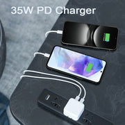 PD 35W Dual USB-C / Type-C Ports Charger with 2m Type-C to Type-C Data Cable, UK Plug
