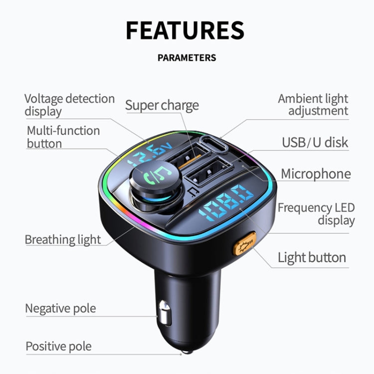 C22 Car Bluetooth 5.0 FM Transmitter LED Light Voltage Display QC 3.0 PD Charger - free shipping - PMC TechLife - Order now!