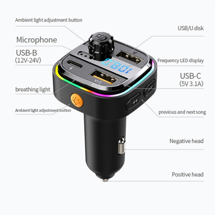 C24 Car Bluetooth MP3 Player Fast Charging FM Transmitter Wireless Handsfree
