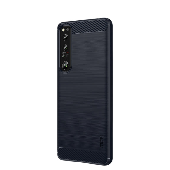 For Sony Xperia 1 IV MOFI Gentleness Series Brushed Texture Carbon Fiber Soft TPU Case(Blue)