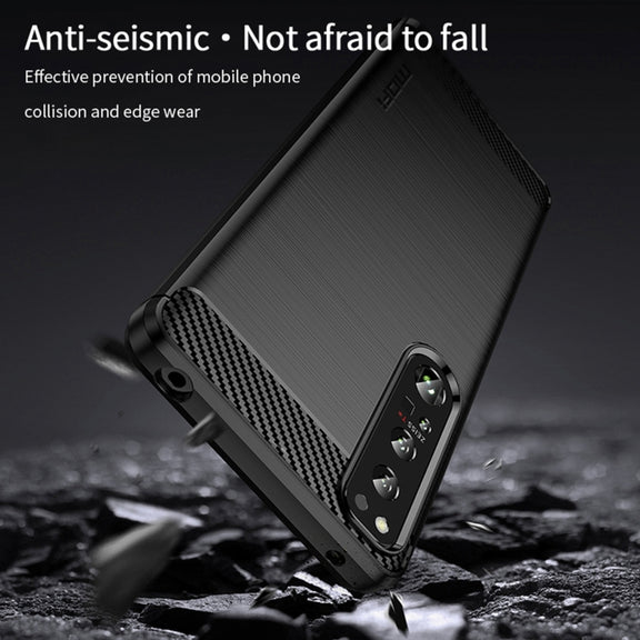 For Sony Xperia 1 IV MOFI Gentleness Series Brushed Texture Carbon Fiber Soft TPU Case(Blue)