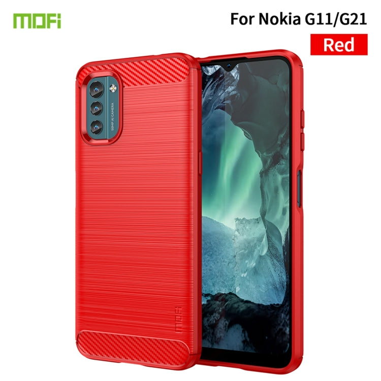 For Nokia G11 / G21 MOFI Gentleness Series Brushed Texture Carbon Fiber Soft TPU Case(Red) - Nokia Cases by MOFI | Online Shopping South Africa | PMC TechLife