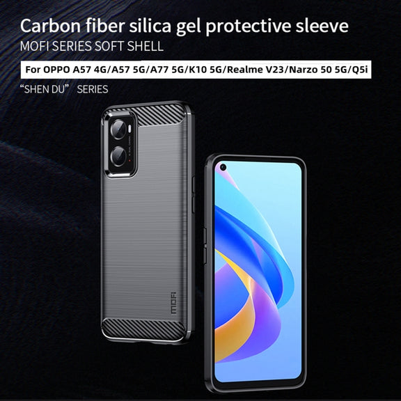 For OPPO A57 4G / A57 5G / A77 5G  MOFI Gentleness Series Brushed Texture Carbon Fiber Soft TPU Case(Blue)