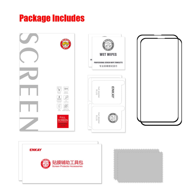 For iPhone 16e / 14 / 13 / 13 Pro 2pcs ENKAY 6D Full Glue Tempered Glass Full Film