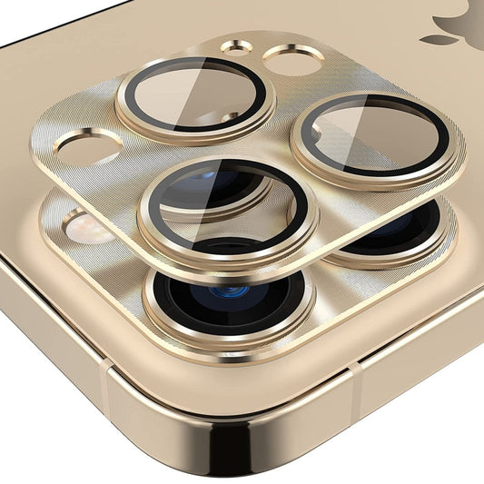 ENKAY Aluminium Alloy Tempered Glass Lens Cover Film For iPhone 14 Pro / 14 Pro Max(Gold) - Back Protector by ENKAY | Online Shopping South Africa | PMC Jewellery | Buy Now Pay Later Mobicred
