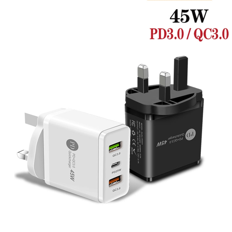 45W PD3.0 + 2 x QC3.0 USB Multi Port Quick Charger, UK Plug(White) - USB Charger by PMC Jewellery | Online Shopping South Africa | PMC Jewellery | Buy Now Pay Later Mobicred