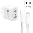 45W PD3.0 + 2 x QC3.0 USB Multi Port Charger with Type-C to 8 Pin Cable, US Plug(White) - free shipping - PMC TechLife - Order now!