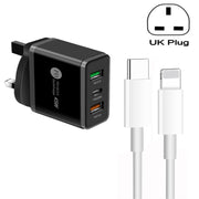 45W PD3.0 + 2 x QC3.0 USB Multi Port Charger with Type-C to 8 Pin Cable, UK Plug(Black)