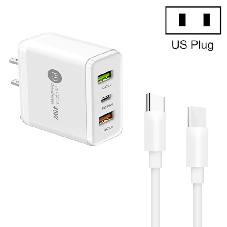 45W PD3.0 + 2 x QC3.0 USB Multi Port Charger with Type-C to Type-C Cable, US Plug(White) - USB Charger by PMC TechLife | Online Shopping South Africa | PMC TechLife | Buy Now Pay Later Mobicred
