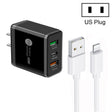 45W PD25W + 2 x QC3.0 USB Multi Port Charger with USB to 8 Pin Cable, US Plug(Black) - free shipping - PMC TechLife - Order now!
