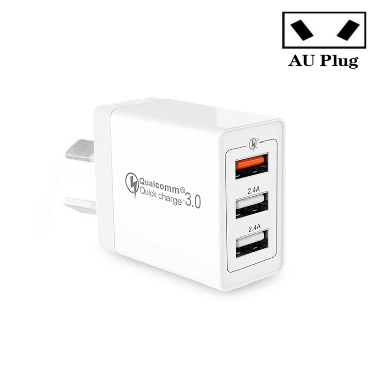 30W QC 3.0 USB + 2 x USB 2.0 Ports Mobile Phone Tablet Quick Charger, AU Plug - free shipping - PMC Jewellery - Order now!