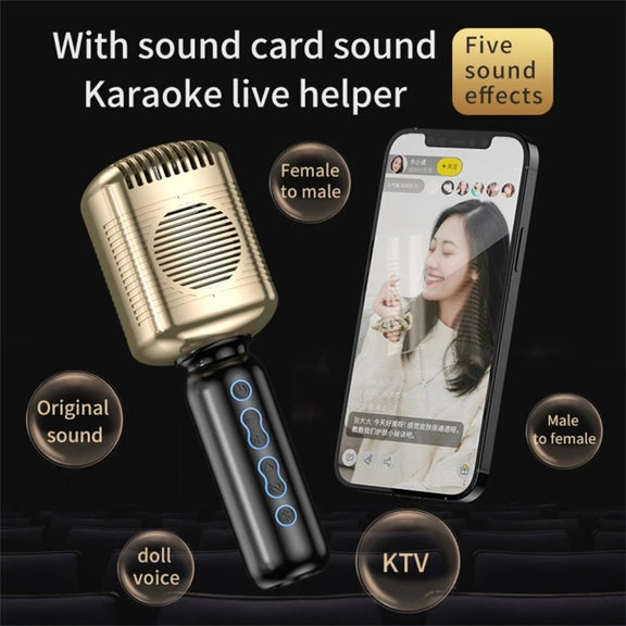 KM600 Wireless Microphone TWS Handheld Noise Reduction Smart Bluetooth-compatible Condenser Mic Music Player for Singing(Gold)