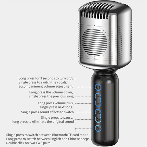 KM600 Wireless Microphone TWS Handheld Noise Reduction Smart Bluetooth-compatible Condenser Mic Music Player for Singing(Gold)