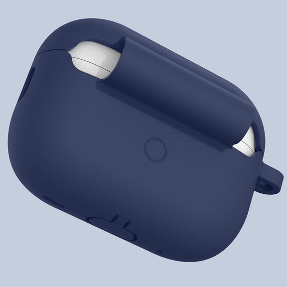 For Apple AirPods Pro 2 2022 ENKAY Thickened Silicone Protective Case with Keychain(Dark Blue)