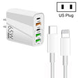 65W Dual PD Type-C + 3 x USB Multi Port Charger with 3A Type-C to 8 Pin Data Cable, US Plug(White) - USB Charger by PMC TechLife | Online Shopping South Africa | PMC TechLife | Buy Now Pay Later Mobicred