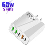 65W Dual PD Type-C + 3 x USB Multi Port Charger with 3A Type-C to 8 Pin Data Cable, US Plug(White)