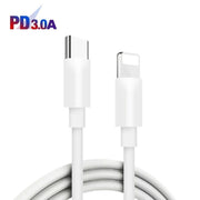 65W Dual PD Type-C + 3 x USB Multi Port Charger with 3A Type-C to 8 Pin Data Cable, EU Plug(White)