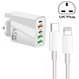 65W Dual PD Type-C + 3 x USB Multi Port Charger with 3A Type-C to 8 Pin Data Cable, UK Plug(White) - USB Charger by PMC TechLife | Online Shopping South Africa | PMC TechLife | Buy Now Pay Later Mobicred
