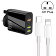 65W Dual PD Type-C + 3 x USB Multi Port Charger with 3A Type-C to 8 Pin Data Cable, UK Plug(Black) - USB Charger by PMC TechLife | Online Shopping South Africa | PMC TechLife | Buy Now Pay Later Mobicred