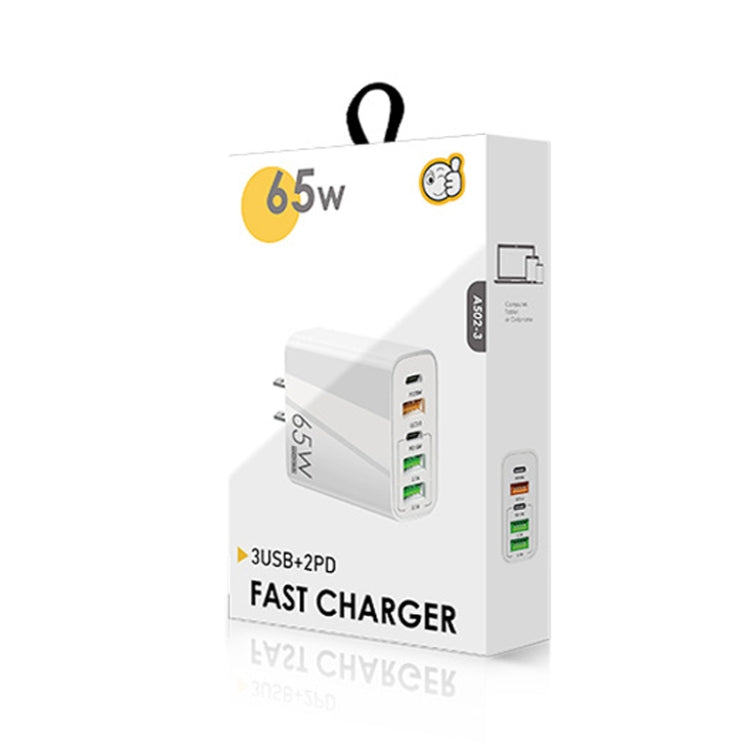 65W Dual PD Type-C + 3 x USB Multi Port Charger with 3A USB to 8 Pin Data Cable, US Plug(White)