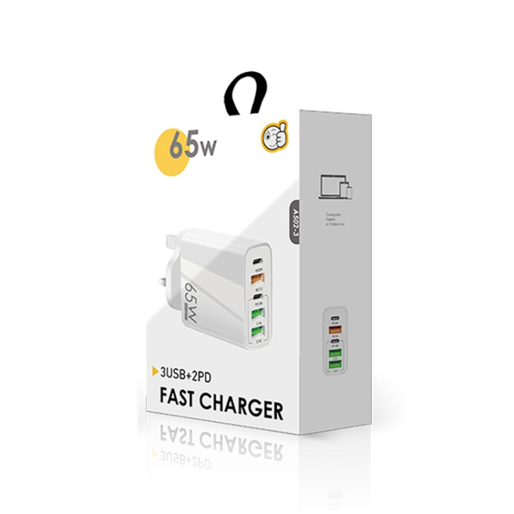 65W Dual PD Type-C + 3 x USB Multi Port Charger with 3A USB to 8 Pin Data Cable, UK Plug(White) - free shipping - PMC Jewellery - Order now!