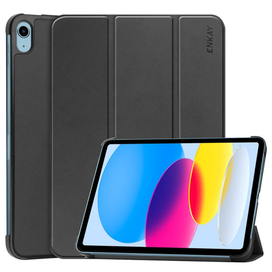 For iPad 2025 / 2022 ENKAY Tri-fold Custer Texture Leather Stand Smart Case(Black) - free shipping - PMC Jewellery - Order now!