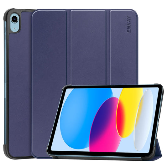 For iPad 2025 / 2022 ENKAY Tri-fold Custer Texture Leather Stand Smart Case(Dark Blue) - free shipping - PMC Jewellery - Order now!