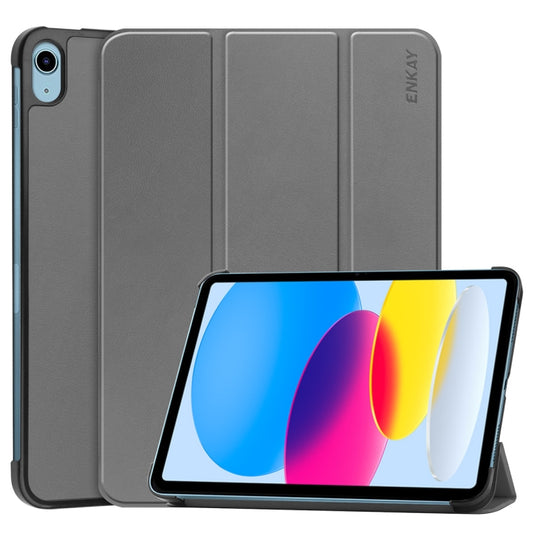For iPad 2025 / 2022 ENKAY Tri-fold Custer Texture Leather Stand Smart Case(Grey) - free shipping - PMC Jewellery - Order now!