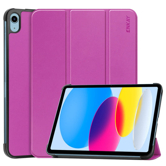 For iPad 2025 / 2022 ENKAY Tri-fold Custer Texture Leather Stand Smart Case(Purple) - free shipping - PMC Jewellery - Order now!