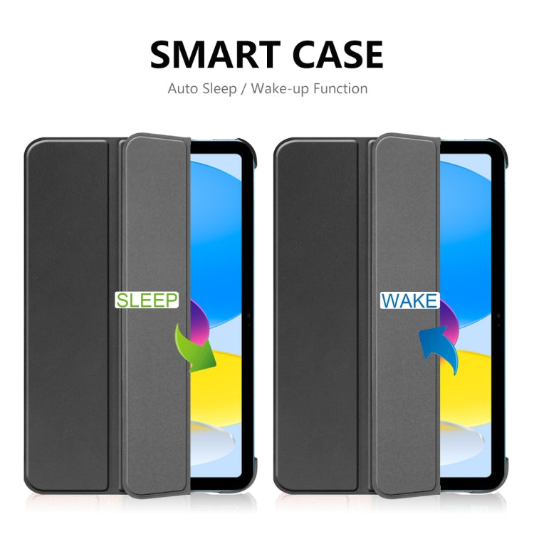 For iPad 2025 / 2022 ENKAY Tri-fold Custer Texture Leather Stand Smart Case(Light Blue)