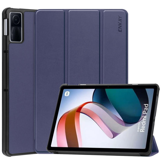 For Xiaomi Redmi Pad 10.61 inch ENKAY Tri-fold Custer Texture Leather Stand Smart Case(Dark Blue) - free shipping - PMC Jewellery - Order now!