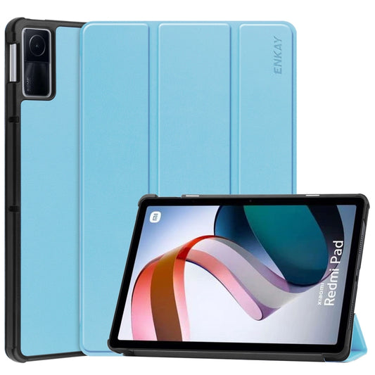 For Xiaomi Redmi Pad 10.61 inch ENKAY Tri-fold Custer Texture Leather Stand Smart Case(Light Blue) - free shipping - PMC Jewellery - Order now!