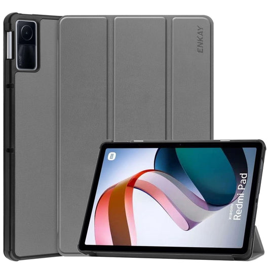 For Xiaomi Redmi Pad 10.61 inch ENKAY Tri-fold Custer Texture Leather Stand Smart Case(Grey) - free shipping - PMC Jewellery - Order now!