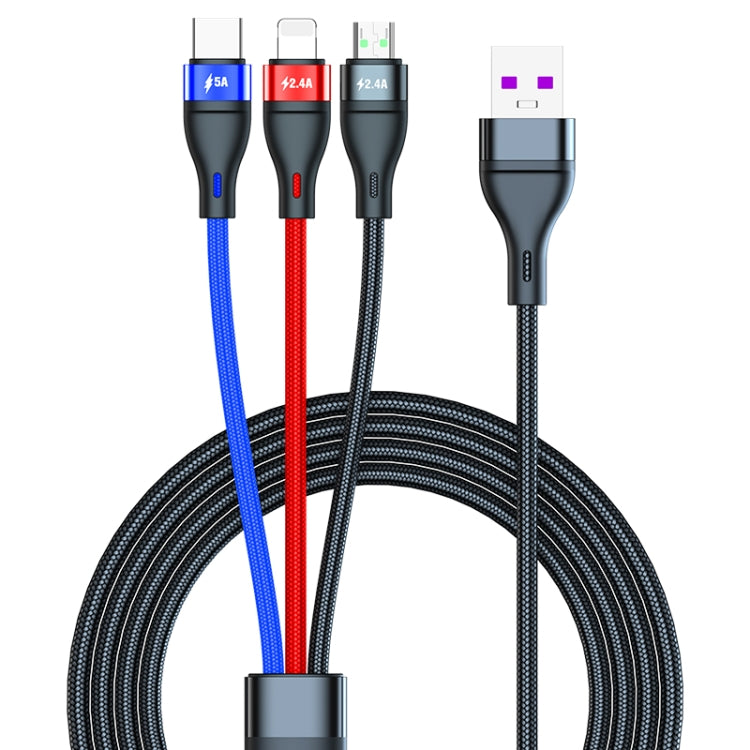 40W 5A USB to Micro USB + USB-C / Type-C + 8 Pin Fast Charging Cable, Cable Length: 2m - Multifunction Cable by PMC Jewellery | Online Shopping South Africa | PMC Jewellery | Buy Now Pay Later Mobicred