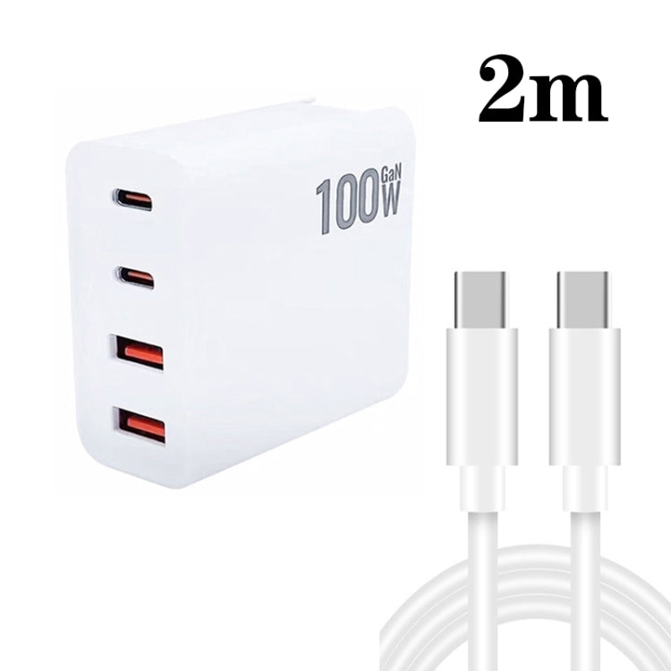 GaN 100W Dual USB + Dual USB-C/Type-C Multi Port Charger with 2m Type-C to Type-C Data Cable Set US Plug - Cable & Adapter by PMC Jewellery | Online Shopping South Africa | PMC Jewellery | Buy Now Pay Later Mobicred
