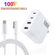 GaN 100W Dual USB+Dual USB-C/Type-C Multi Port Charger with  1.8m Type-C to MagSafe 1 / L Header Data Cable US / UK Plug