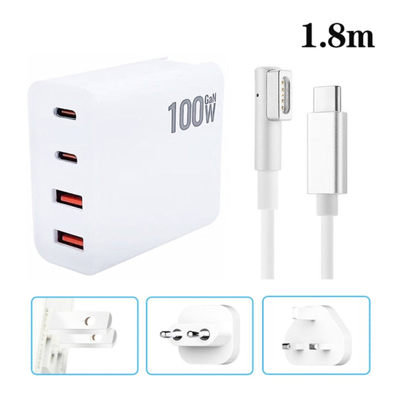 GaN 100W Dual USB+Dual USB-C/Type-C Multi Port Charger with  1.8m Type-C to MagSafe 1 / L Header Data Cable US / EU / UK Plug