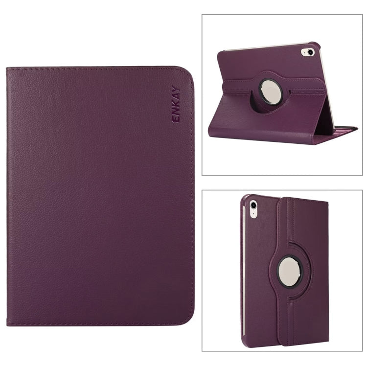 For iPad 2025 / 2022 ENKAY Hat-Prince 360 Degree Rotation Litchi Leather Smart Tablet Case(Dark Purple) - free shipping - PMc TechLife - Order now!