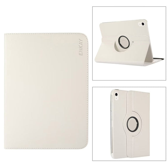 For iPad 2025 / 2022 ENKAY Hat-Prince 360 Degree Rotation Litchi Leather Smart Tablet Case(White)