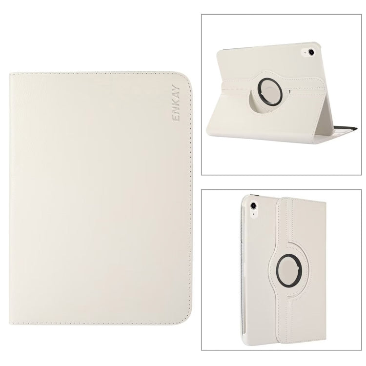 For iPad 2025 / 2022 ENKAY Hat-Prince 360 Degree Rotation Litchi Leather Smart Tablet Case(White) - free shipping - PMc TechLife - Order now!