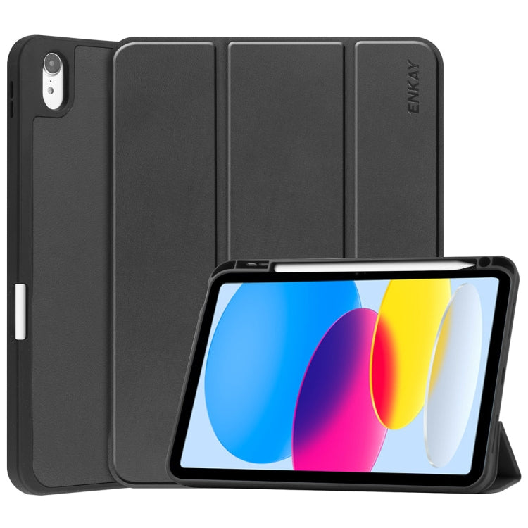 For iPad 2025 / 2022 ENKAY TPU Back Cover Smart Leather Stand Tablet Case with Pen Slot(Black) - free shipping - PMc TechLife - Order now!