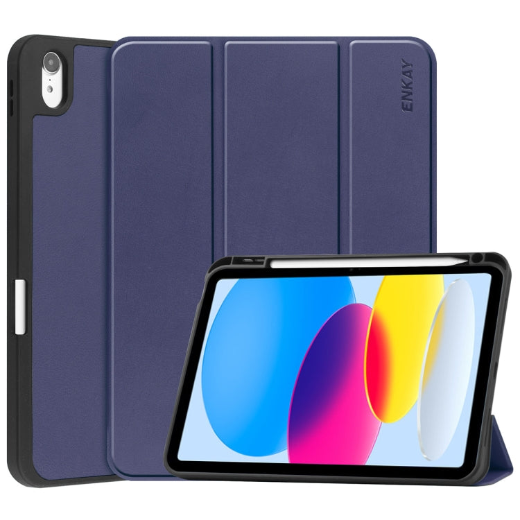 For iPad 2025 / 2022 ENKAY TPU Back Cover Smart Leather Stand Tablet Case with Pen Slot(Dark Blue) - free shipping - PMc TechLife - Order now!
